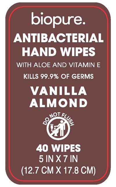 Antibacterial Wipes (Biopure Antibacterial Wipes Vanilla Almond Label2)